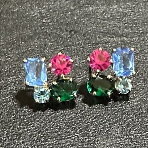 Square Rhinestone Cluster Post Back Gold Tone Earrings